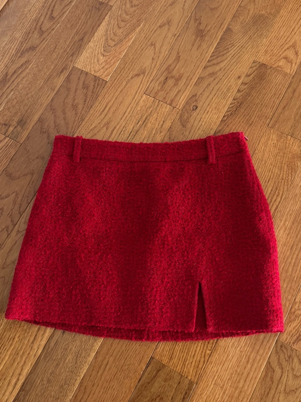 Zara Red Textured Mini Skirt with Front Slit
